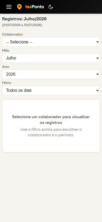 Tela de registros do texPonto no celular